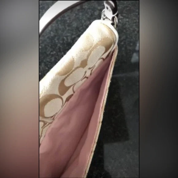 Coach Cream Tan Canvas Leather Trimmed Wristlet Wallet - Picture 9 of 9